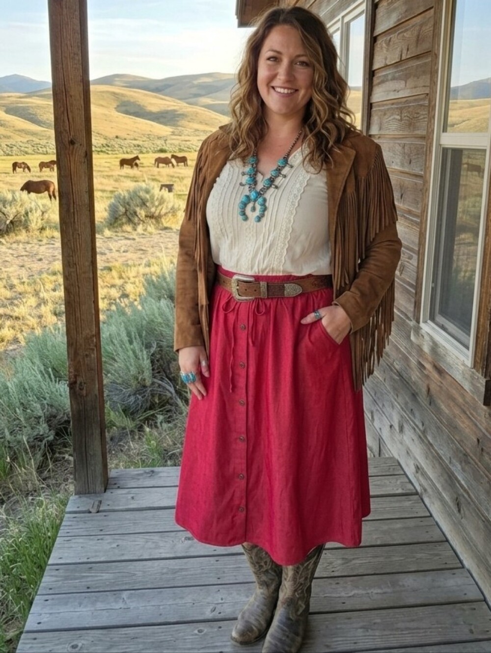 LuLaRoe XL Skirt Marsha Button-front Faux Red Denim Midi Skirt with Pockets!